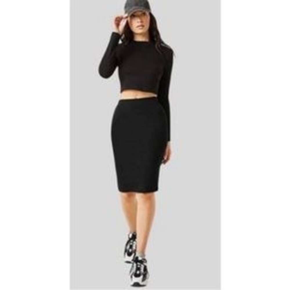 Ganni Textured Waffle Knit Black Pencil Skirt Size Small